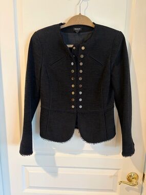 Worth Black Fringe-Trim Snap Button-Front Blazer